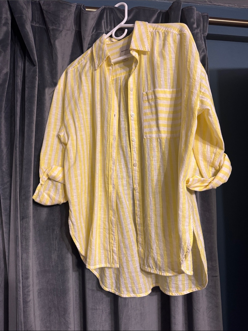 Maeve Yellow and White Striped Button-Down Shirt